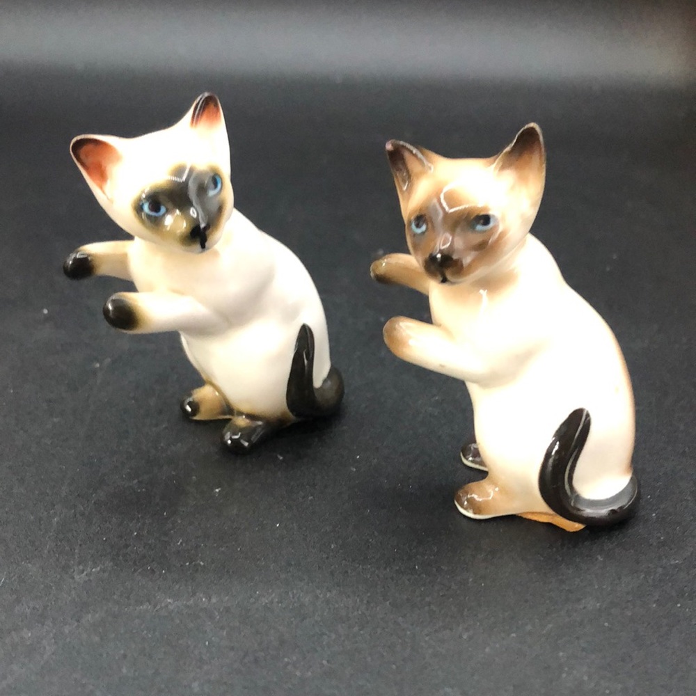 Vintage Siamese Cat Ceramic Figurines - Small Standing Siamese Cats Set of 2